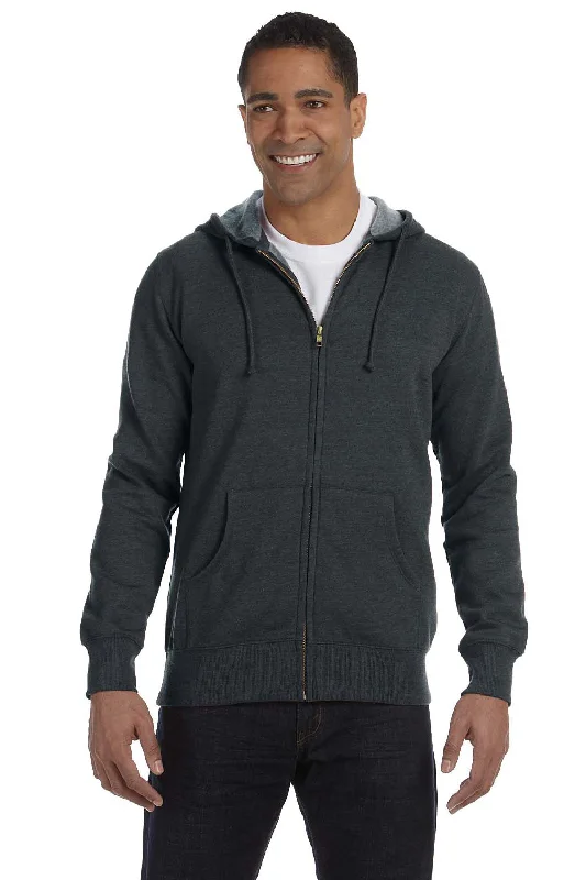 Men's gym-ready travel hoodie-Econscious Mens Heathered Fleece Full Zip Hooded Sweatshirt Hoodie w/ Pockets - Charcoal Grey