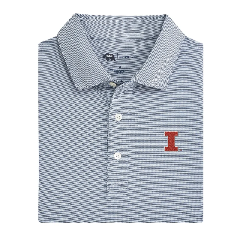 Men's organic office wear polo shirt-Hairline Stripe Illinois Printed Performance Polo - True Navy