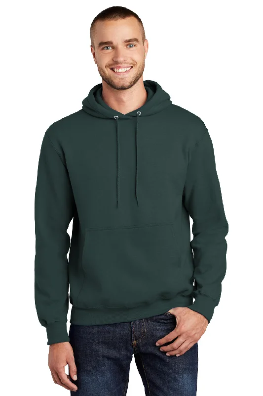 Men's eco-conscious workout hoodie-Port & Company Mens Essential Pill Resistant Fleece Hooded Sweatshirt Hoodie w/ Pouch Pocket - Dark Green