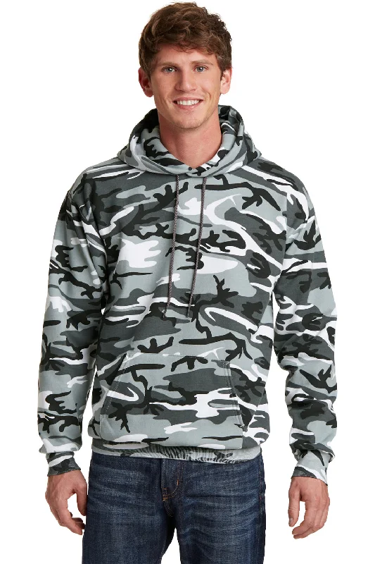 Men's fashion-forward travel hoodie-Port & Company Mens Core Pill Resistant Fleece Hooded Sweatshirt Hoodie w/ Pouch Pocket - Winter Camo