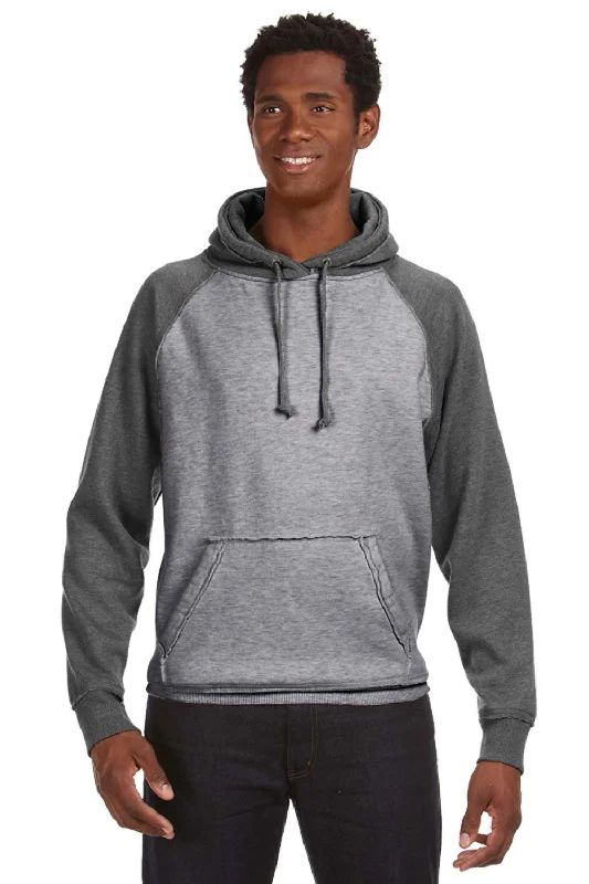 Men's lightweight travel hoodie-J America Mens Vintage Heather Hooded Sweatshirt Hoodie w/ Pouch Pocket - Smoke Grey/Charcoal Grey