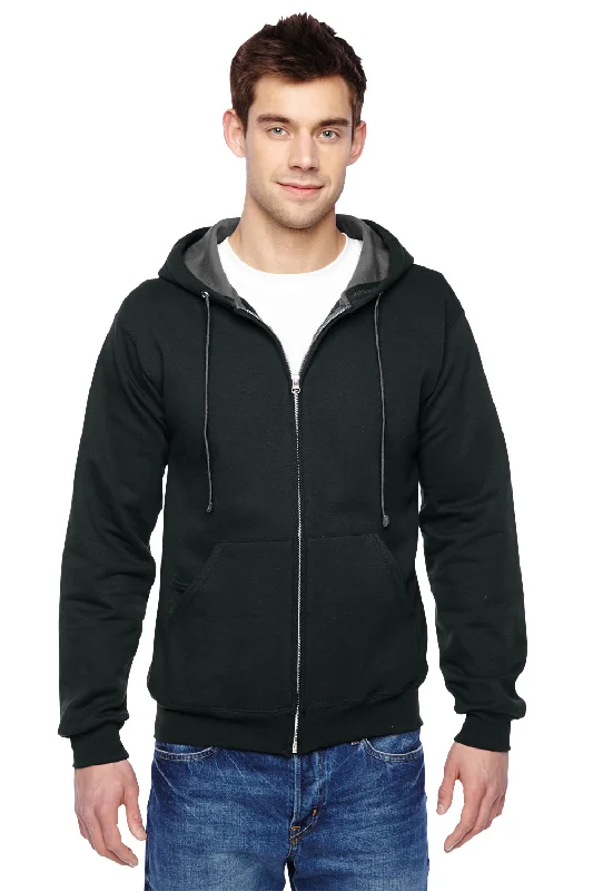 Men's functional fleece hoodie-Fruit Of The Loom Mens Softspun Full Zip Hooded Sweatshirt Hoodie w/ Pockets - Black - Closeout