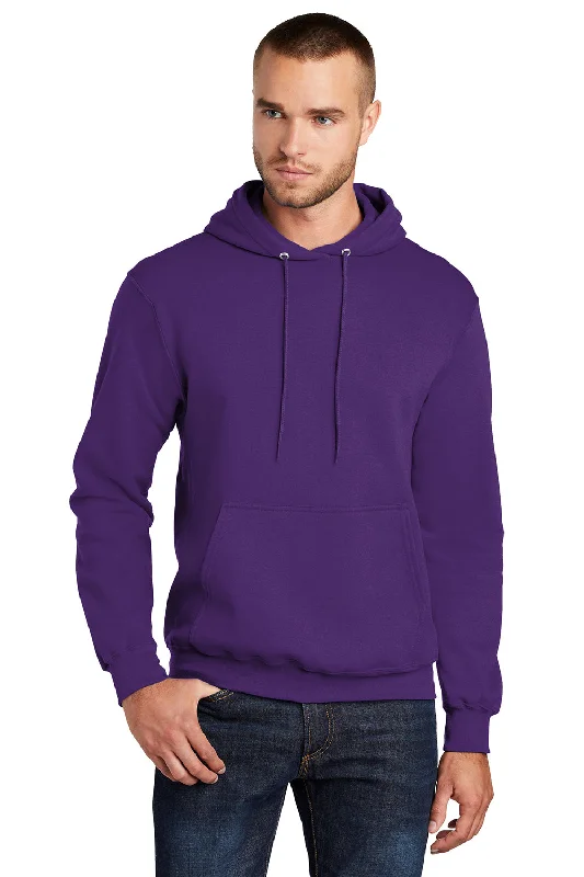 Men's sustainable streetwear hoodie-Port & Company Mens Core Pill Resistant Fleece Hooded Sweatshirt Hoodie w/ Pouch Pocket - Team Purple