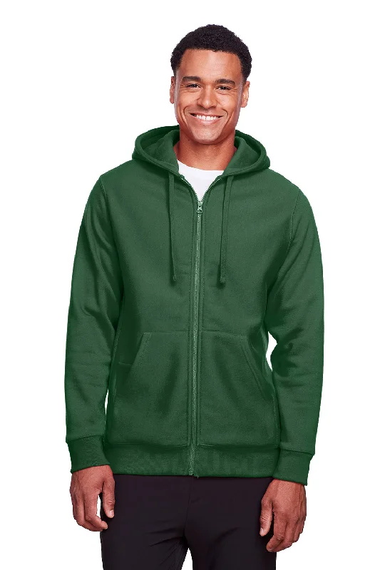 Men's high-performance workout hoodie-Team 365 Mens Zone HydroSport Fleece Water Resistant Full Zip Hooded Sweatshirt Hoodie w/ Pockets - Dark Green