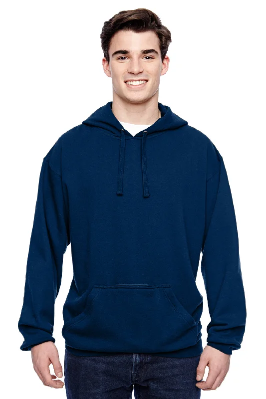 Men's organic travel hoodie-J America Mens Tailgate Fleece Hooded Sweatshirt Hoodie w/ Pouch Pocket - Navy Blue