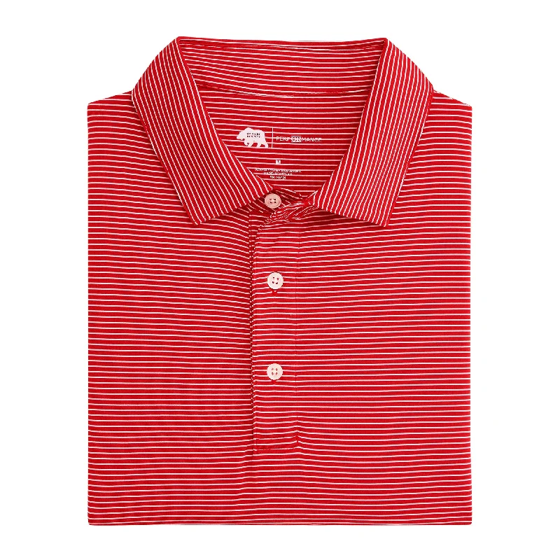 Men's gym-ready dress wear shirt-Birdie Stripe Performance Polo - Red/White