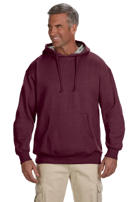 Men's sustainable athletic hoodie-Econscious Mens Heathered Fleece Hooded Sweatshirt Hoodie w/ Pouch Pocket - Berry