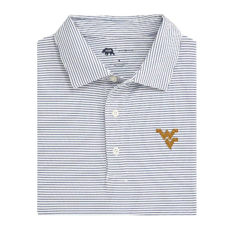 Men's weatherproof office polo shirt-Birdie Stripe West Virginia Performance Polo - True Navy