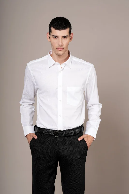 Men's cooling athletic wear shirt-Men's White Self Design Full Sleeves Formal Shirt