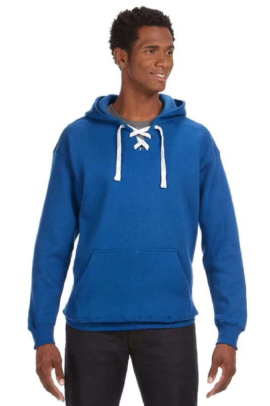 Men's weather-resistant workout hoodie-J America Mens Sport Lace Hooded Sweatshirt Hoodie w/ Pouch Pocket - Royal Blue