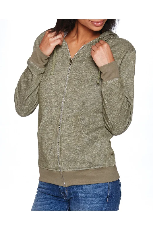 Men's lightweight gym hoodie-Next Level Mens Denim Fleece Full Zip Hooded Sweatshirt Hoodie w/ Pockets - Military Green - Closeout