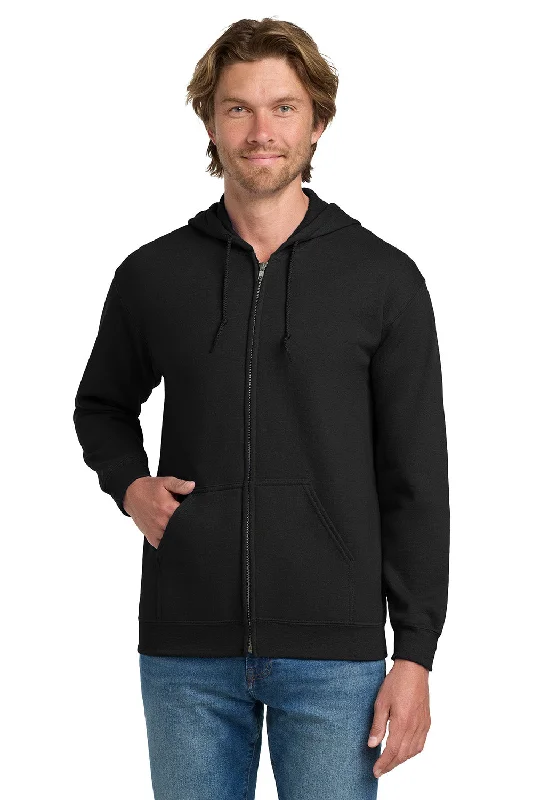 Men's non-iron gym hoodie-Gildan Mens Pill Resistant Full Zip Hooded Sweatshirt Hoodie w/ Pockets - Black