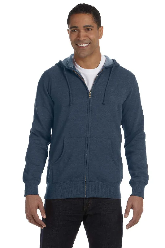 Men's lightweight athletic hoodie-Econscious Mens Heathered Fleece Full Zip Hooded Sweatshirt Hoodie w/ Pockets - Water Blue