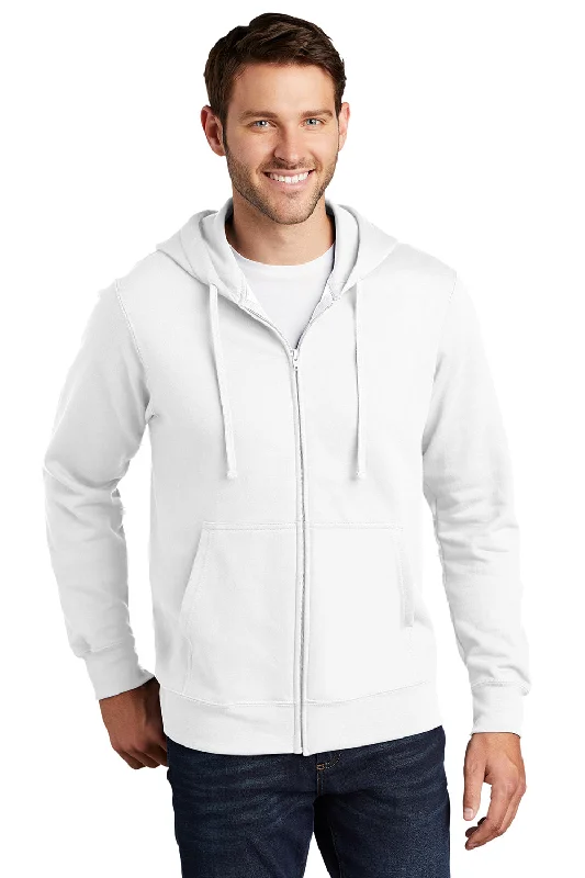 Men's modern streetwear hoodie-Port & Company Mens Fan Favorite Fleece Full Zip Hooded Sweatshirt Hoodie w/ Pockets - White