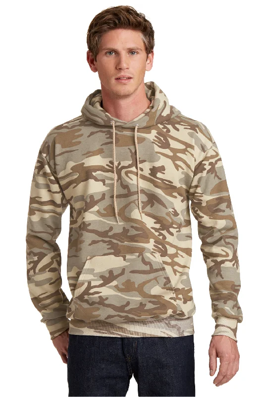 Men's pre-washed running hoodie-Port & Company Mens Core Pill Resistant Fleece Hooded Sweatshirt Hoodie w/ Pouch Pocket - Desert Camo