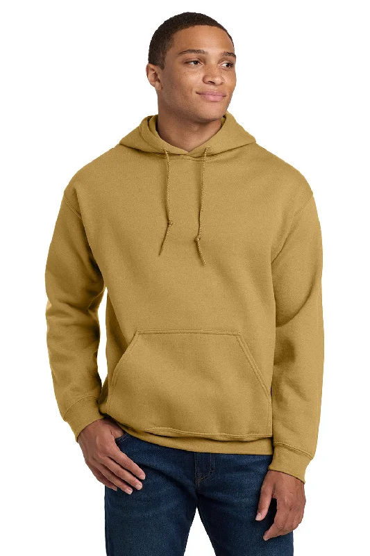 Men's weather-resistant running hoodie-Gildan Mens Pill Resistant Hooded Sweatshirt Hoodie w/ Pouch Pocket - Old Gold