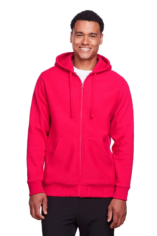 Men's fashion-forward travel hoodie-Team 365 Mens Zone HydroSport Fleece Water Resistant Full Zip Hooded Sweatshirt Hoodie w/ Pockets - Red