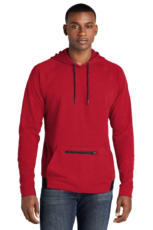 Men's eco-conscious travel hoodie-Sport-Tek Mens Strive PosiCharge Hooded Sweatshirt Hoodie w/ Pouch Pocket - Deep Red