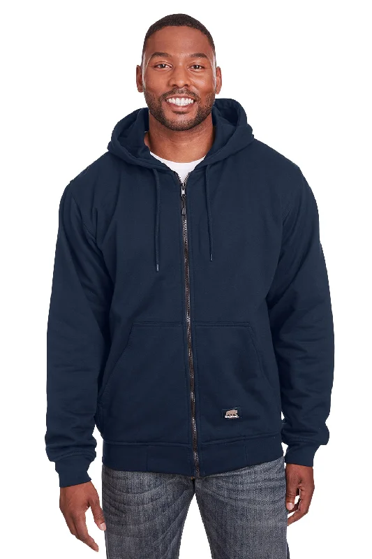 Men's sustainable travel hoodie-Berne Mens Heritage Fleece Full Zip Hooded Sweatshirt Hoodie w/ Pockets - Navy Blue