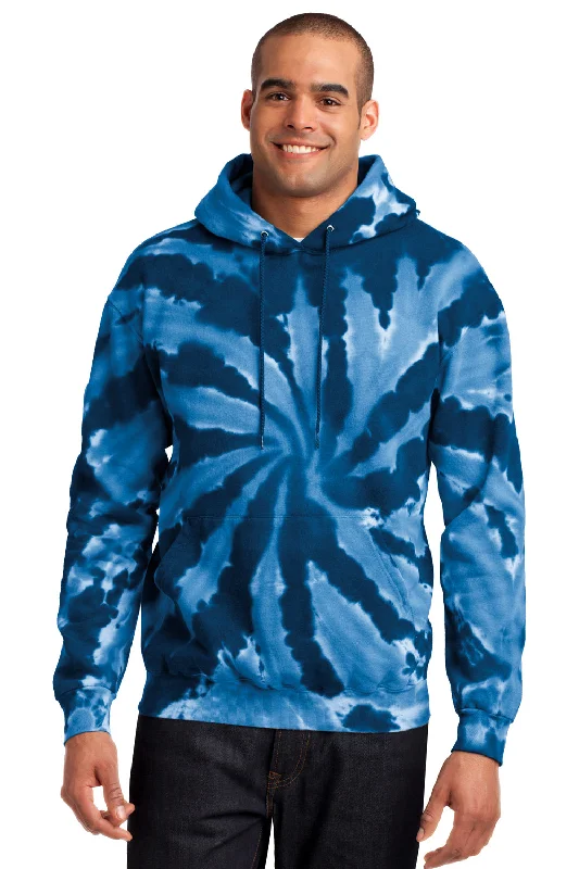 Men's organic workout hoodie-Port & Company Mens Tie-Dye Fleece Hooded Sweatshirt Hoodie w/ Pouch Pocket - Navy Blue