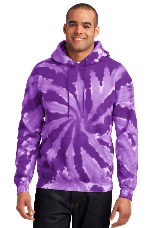 Men's high-stretch streetwear hoodie-Port & Company Mens Tie-Dye Fleece Hooded Sweatshirt Hoodie w/ Pouch Pocket - Purple