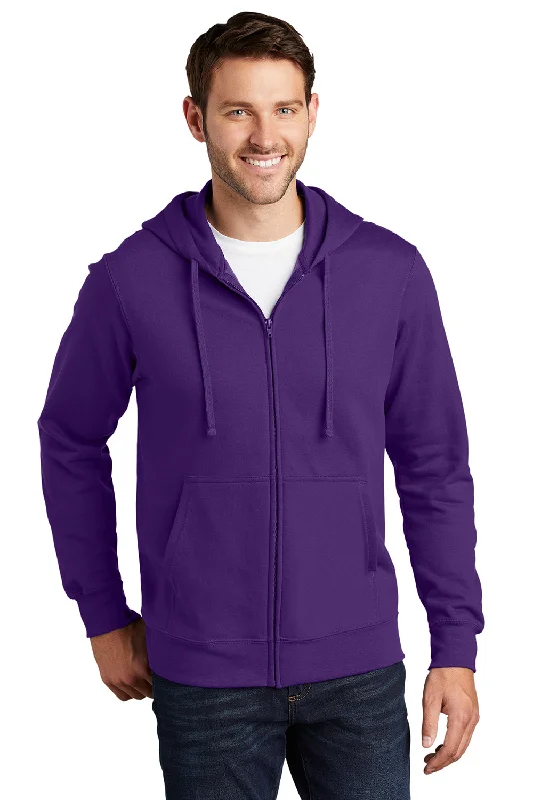 Men's comfortable streetwear hoodie-Port & Company Mens Fan Favorite Fleece Full Zip Hooded Sweatshirt Hoodie w/ Pockets - Team Purple