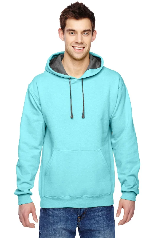 Men's adventure-ready gym hoodie-Fruit Of The Loom Mens Softspun Hooded Sweatshirt Hoodie w/ Pouch Pocket - Scuba Blue - Closeout