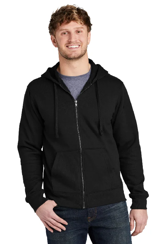 Men's adventure-ready workout hoodie-Volunteer Knitwear Mens USA Made Chore Fleece Full Zip Hooded Sweatshirt Hoodie w/ Pockets - Deep Black