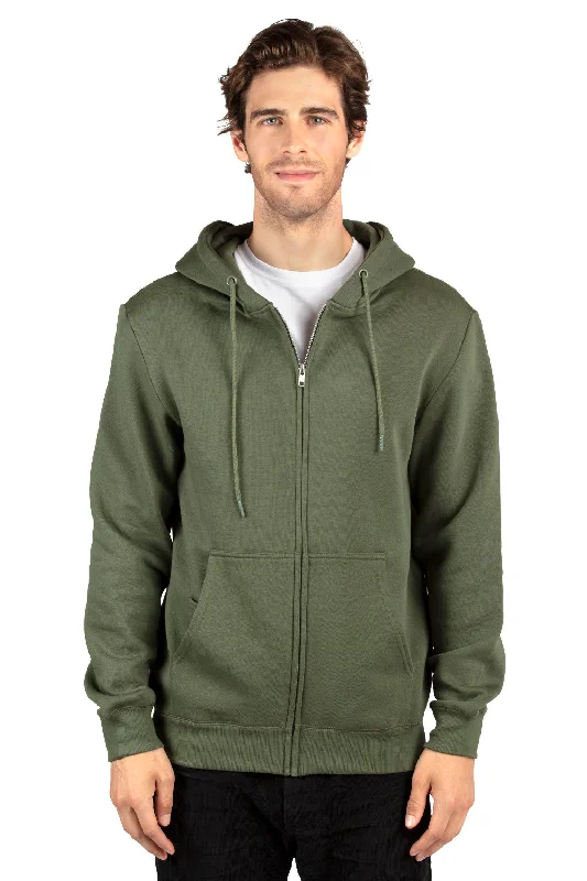 Men's ultra-light streetwear hoodie-Threadfast Apparel Mens Ultimate Fleece Full Zip Hooded Sweatshirt Hoodie w/ Pockets - Army Green