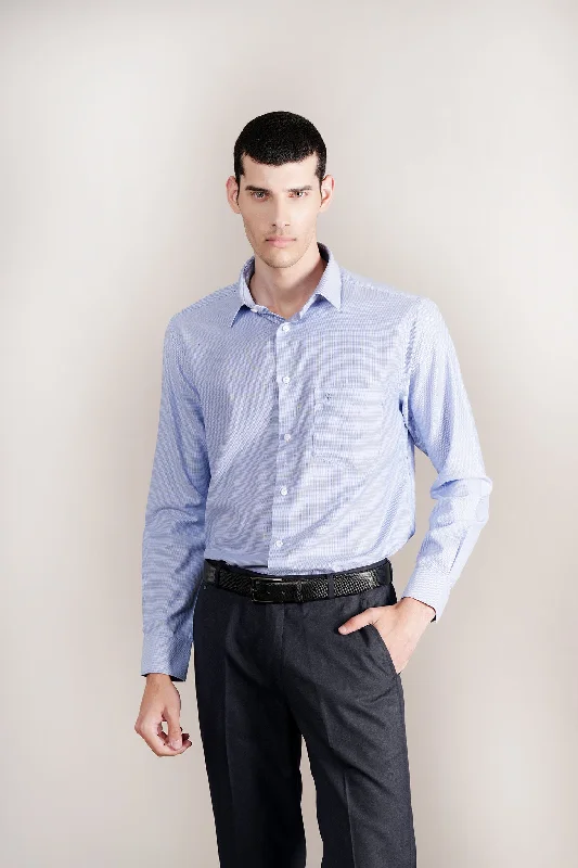 Men's durable dress wear shirt-Men's Sky Blue Self Design Full Sleeves Formal Shirt