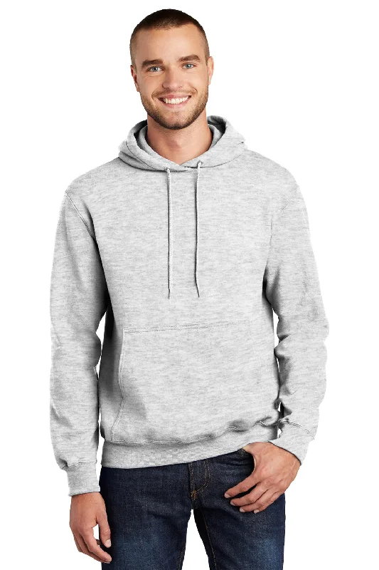 Men's breathable zip-up hoodie-Port & Company Mens Essential Pill Resistant Fleece Hooded Sweatshirt Hoodie w/ Pouch Pocket - Ash Grey