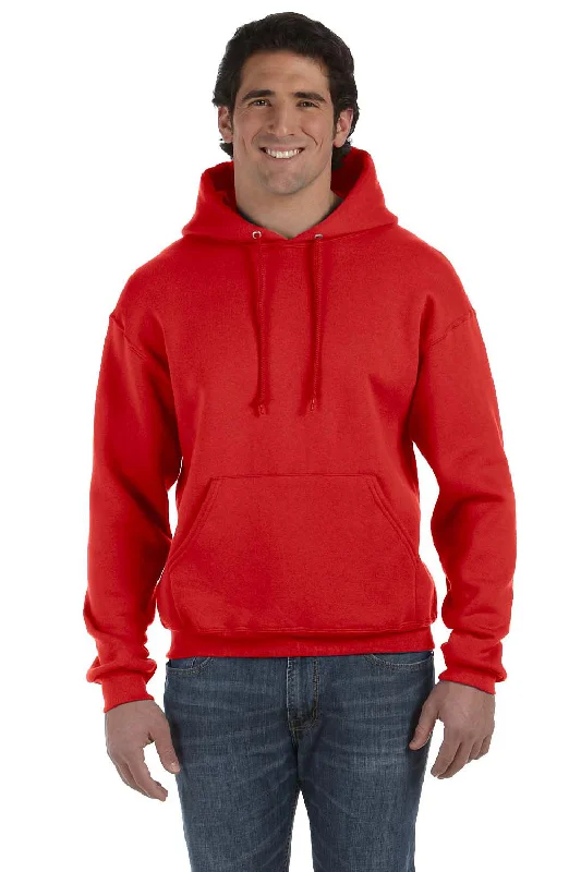 Men's lightweight travel hoodie-Fruit Of The Loom Mens Supercotton Fleece Hooded Sweatshirt Hoodie w/ Pouch Pocket - True Red - Closeout