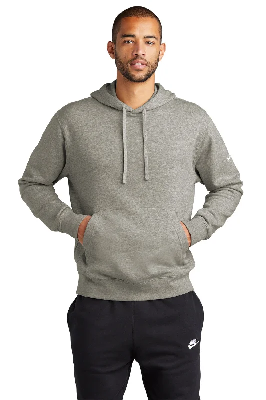 Men's quick-dry gym hoodie-Nike Mens Club Fleece Hooded Sweatshirt Hoodie w/ Pouch Pocket - Heather Dark Grey