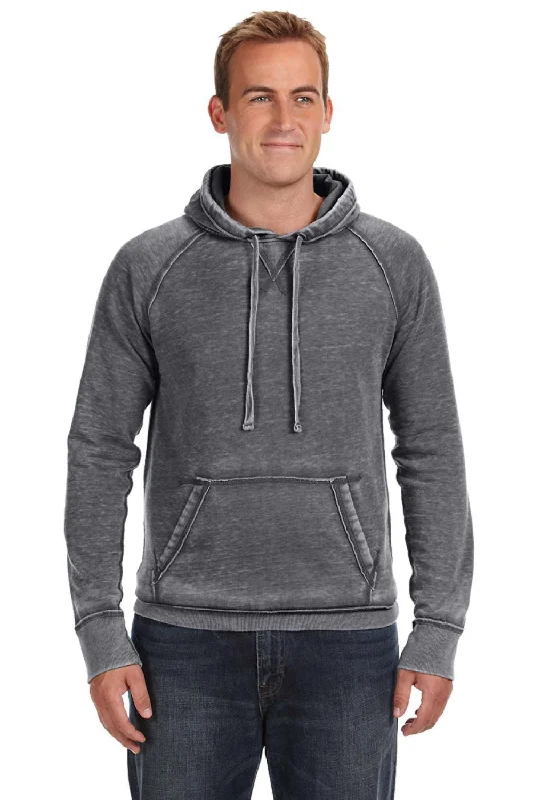 Men's cooling pullover hoodie-J America Mens Vintage Zen Burnout Fleece Hooded Sweatshirt Hoodie w/ Pouch Pocket - Dark Smoke Grey