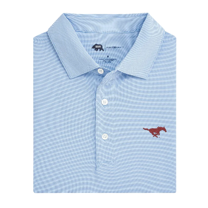 Men's performance travel polo shirt-Hairline Stripe SMU Polo - Sky