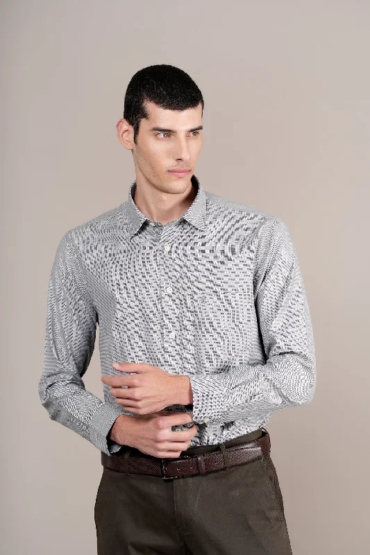 Men's quick-dry gym wear shirt-Men's Grey Self Design Full Sleeves Formal Shirt