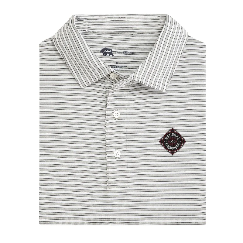 Men's antibacterial gym polo shirt-1980 National Championship Mulligan Stripe Performance Polo - Mirage Grey