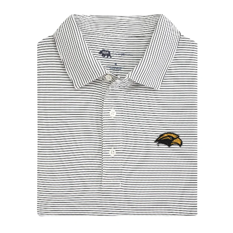 Men's pre-washed office polo shirt-Birdie Stripe Southern Miss Performance Polo - Black