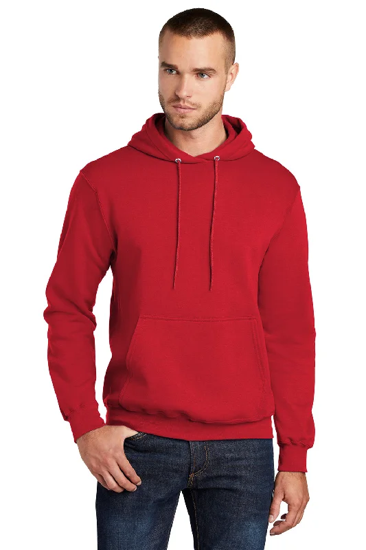 Men's performance workout hoodie-Port & Company Mens Core Pill Resistant Fleece Hooded Sweatshirt Hoodie w/ Pouch Pocket - Red