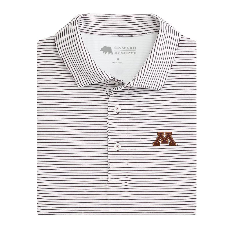 Men's wrinkle-resistant travel polo shirt-Birdie Stripe Minnesota Performance Polo - Maroon