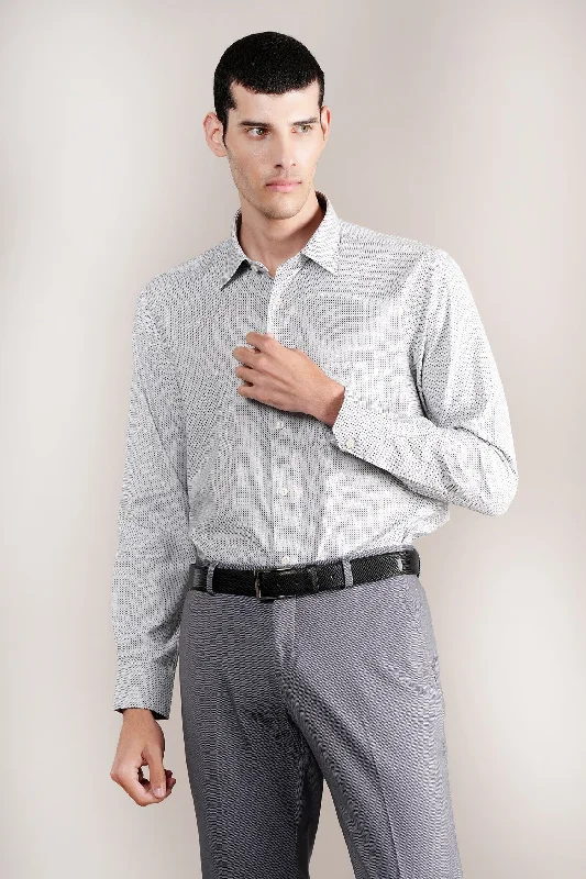 Men's eco-conscious office wear shirt-Men's Grey Self Design Full Sleeves Formal Shirt