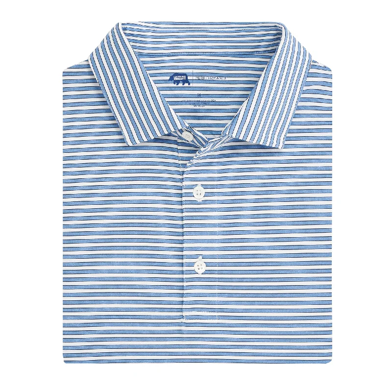 Men's organic casual wear shirt-Mulligan Stripe Performance Polo - Sky