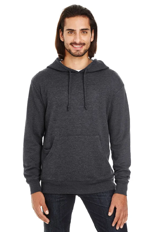 Men's lightweight athletic hoodie-Threadfast Apparel Mens French Terry Hooded Sweatshirt Hoodie w/ Pouch Pocket - Heather Black - Closeout