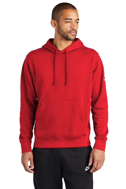 Men's performance travel hoodie-Nike Mens Club Fleece Hooded Sweatshirt Hoodie w/ Pouch Pocket - University Red