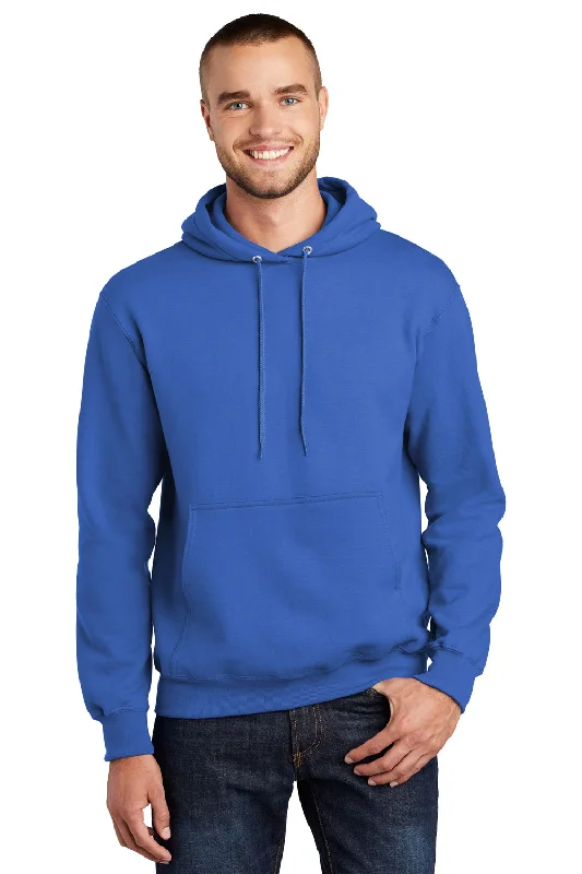 Men's weather-resistant running hoodie-Port & Company Mens Essential Pill Resistant Fleece Hooded Sweatshirt Hoodie w/ Pouch Pocket - Royal Blue