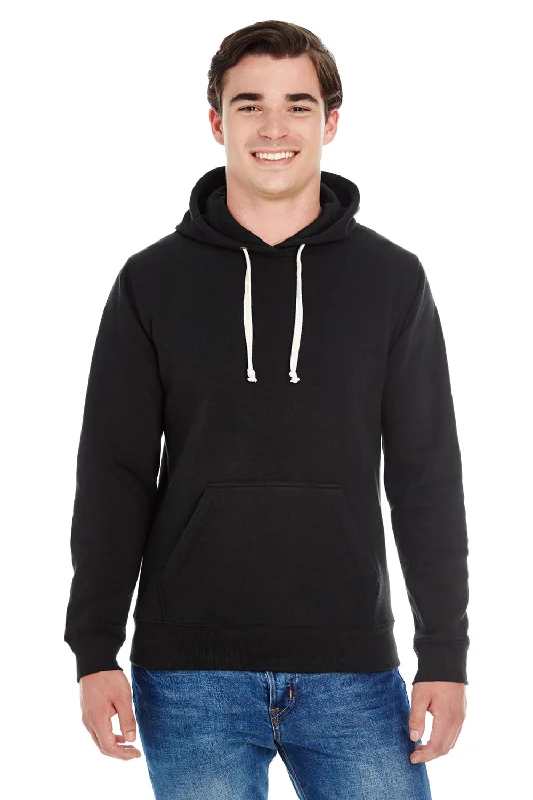 Men's quick-dry pullover hoodie-J America Mens Fleece Hooded Sweatshirt Hoodie w/ Pouch Pocket - Solid Black