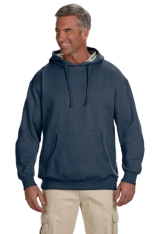 Men's performance workout hoodie-Econscious Mens Heathered Fleece Hooded Sweatshirt Hoodie w/ Pouch Pocket - Water Blue