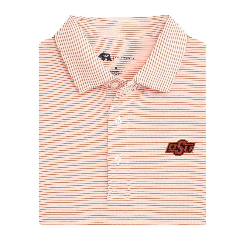 Men's sporty casual wear polo shirt-Birdie Stripe Oklahoma State Performance Polo - Orange