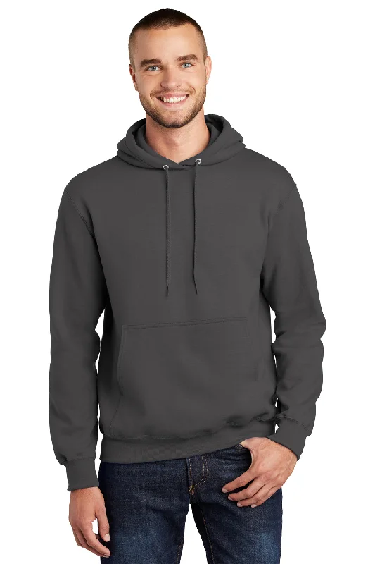 Men's quick-dry travel hoodie-Port & Company Mens Essential Pill Resistant Fleece Hooded Sweatshirt Hoodie w/ Pouch Pocket - Charcoal Grey