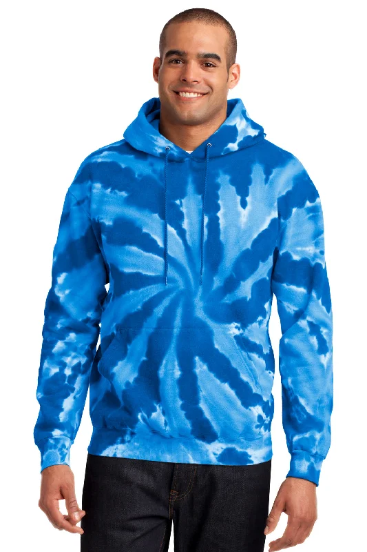 Men's fashionable casual hoodie-Port & Company Mens Tie-Dye Fleece Hooded Sweatshirt Hoodie w/ Pouch Pocket - Royal Blue